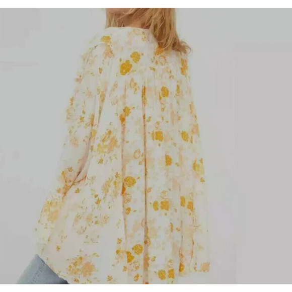 Free People Floral Tunic Top Size Small Ruffles Pockets Feminine Boho Romantic - Picture 8 of 13